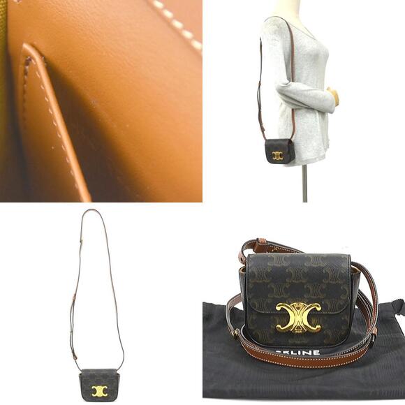 Celine Triomphe Mini Claude Shoulder Bag in Brown PVC-Coated Canvas, Women's,... - Picture 5 of 5